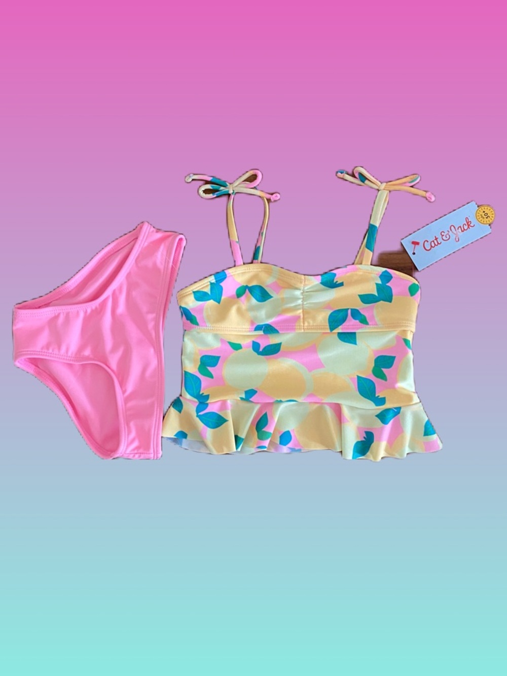 Cat & Jack Pastel Fruit-Print Ruffled Tankini Set XS 4/5 NWT